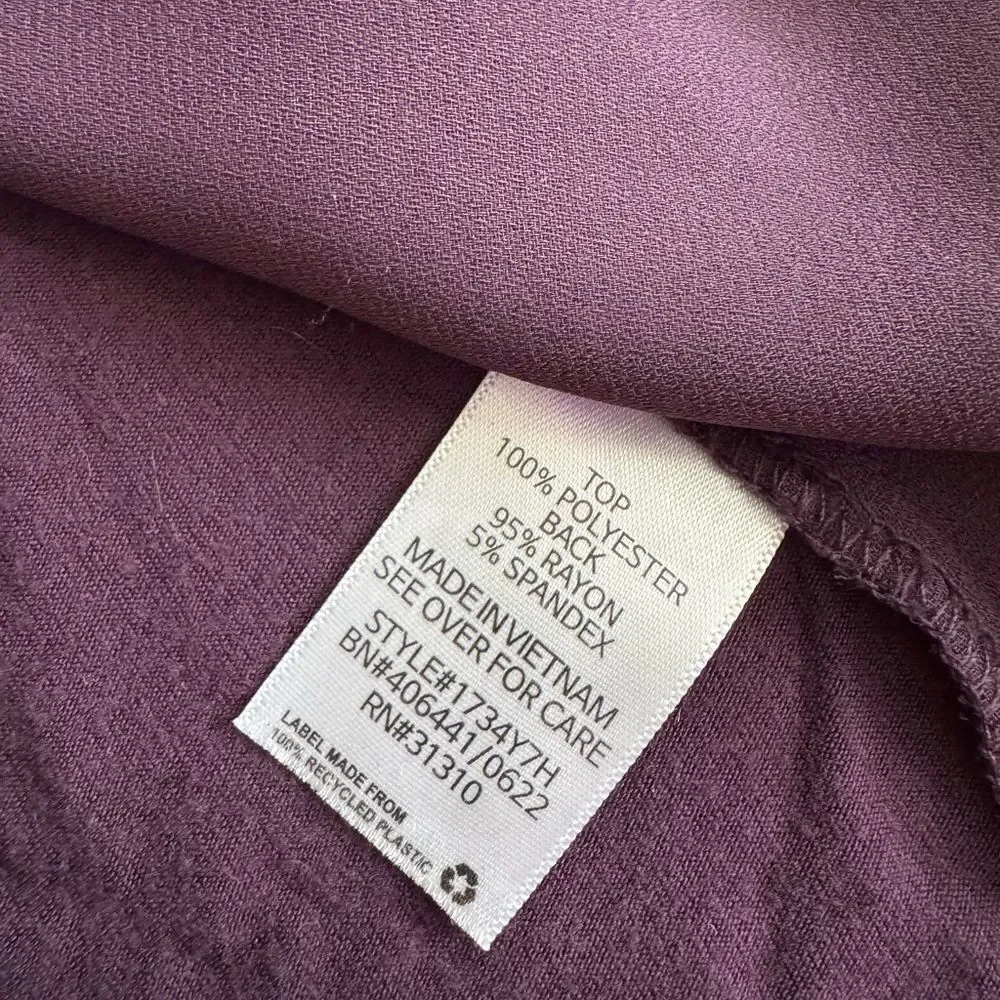 Fortune & Ivy Devora Scallop Detail Mixed Material Blouse Purple Size Large - Picture 9 of 9